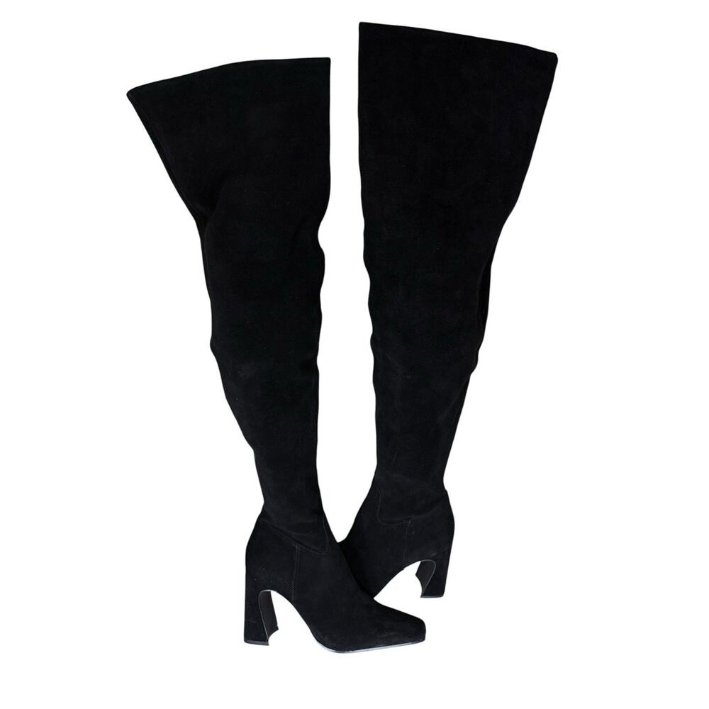 NEW Steve Madden Black Suede Over The Knee Boots Thigh High Block Heel 7M - Picture 3 of 8